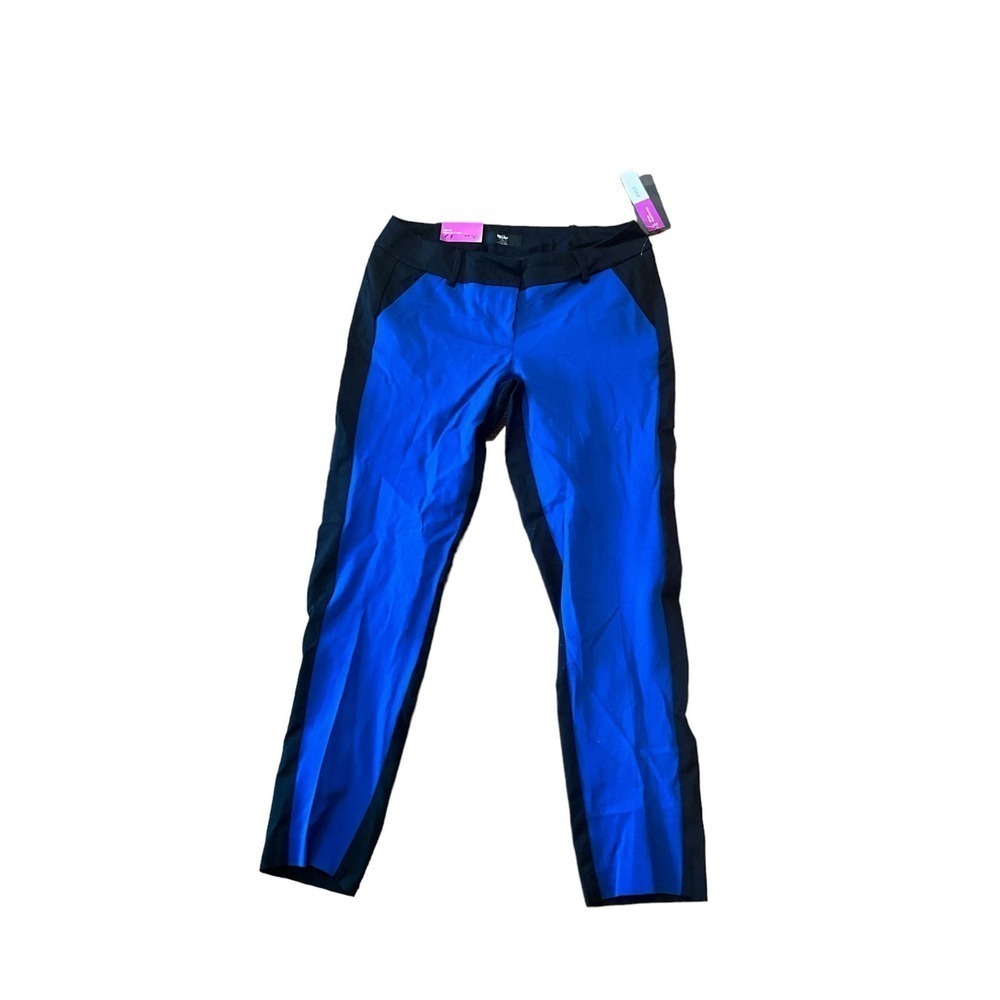 Mossimo Dress Pants Women's SZ 8 Blue/Black Mid-Rise Stretch Dark Wash Straight